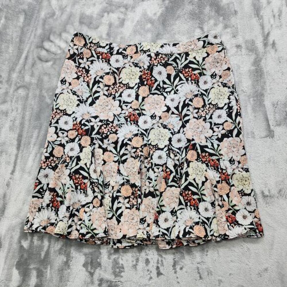 Karl Lagerfeld Skirt Womens 8 Black Floral Pleated Lined Back Zip Preppy Casual